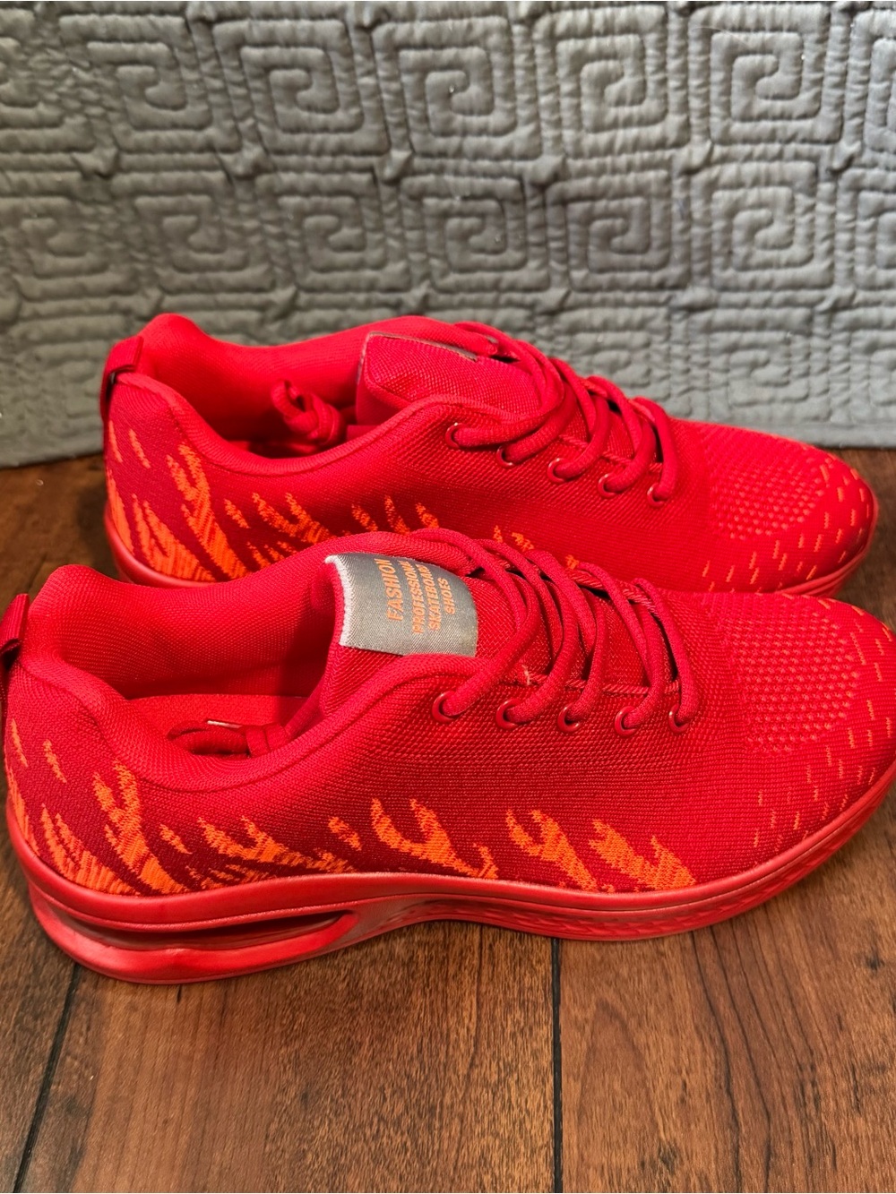 Mens Red Flame Air Cushion Running Sneakers Fashion Skateboard Shoes Size 43